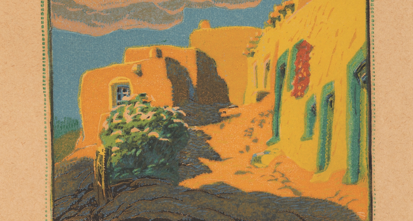 5. Gustave Baumann (1881–1971) "Old Santa Fe," color woodblock print, number 12 in an edition of 100, 6 3⁄4 x 7 5/8 inches