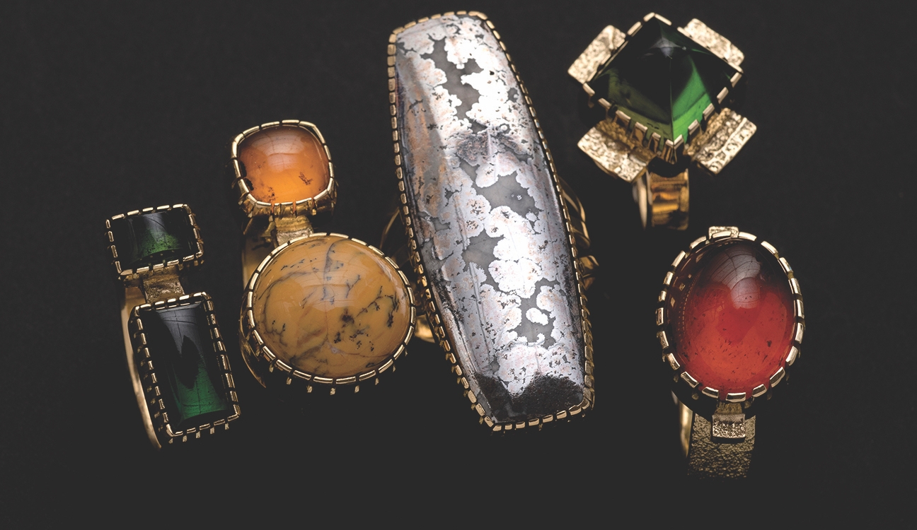 24. Yazzie Johnson (b. 1946) and Gail Bird (b. 1949), "Rings," 18kt gold with various precious stones, various sizes