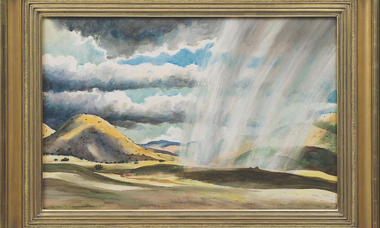 10. Peter Hurd (1904–84) "Aguacero en Año Seco (Downpour in a Dry Year)," watercolor on paper, 26 x 39 inches