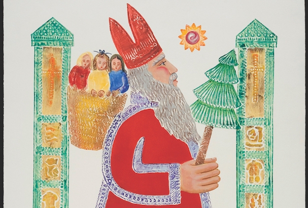 25. Ford Ruthling (1933–2015) "St. Nicholas," number #3-B, d. 1997, embossed painting, 40 x 30 inches