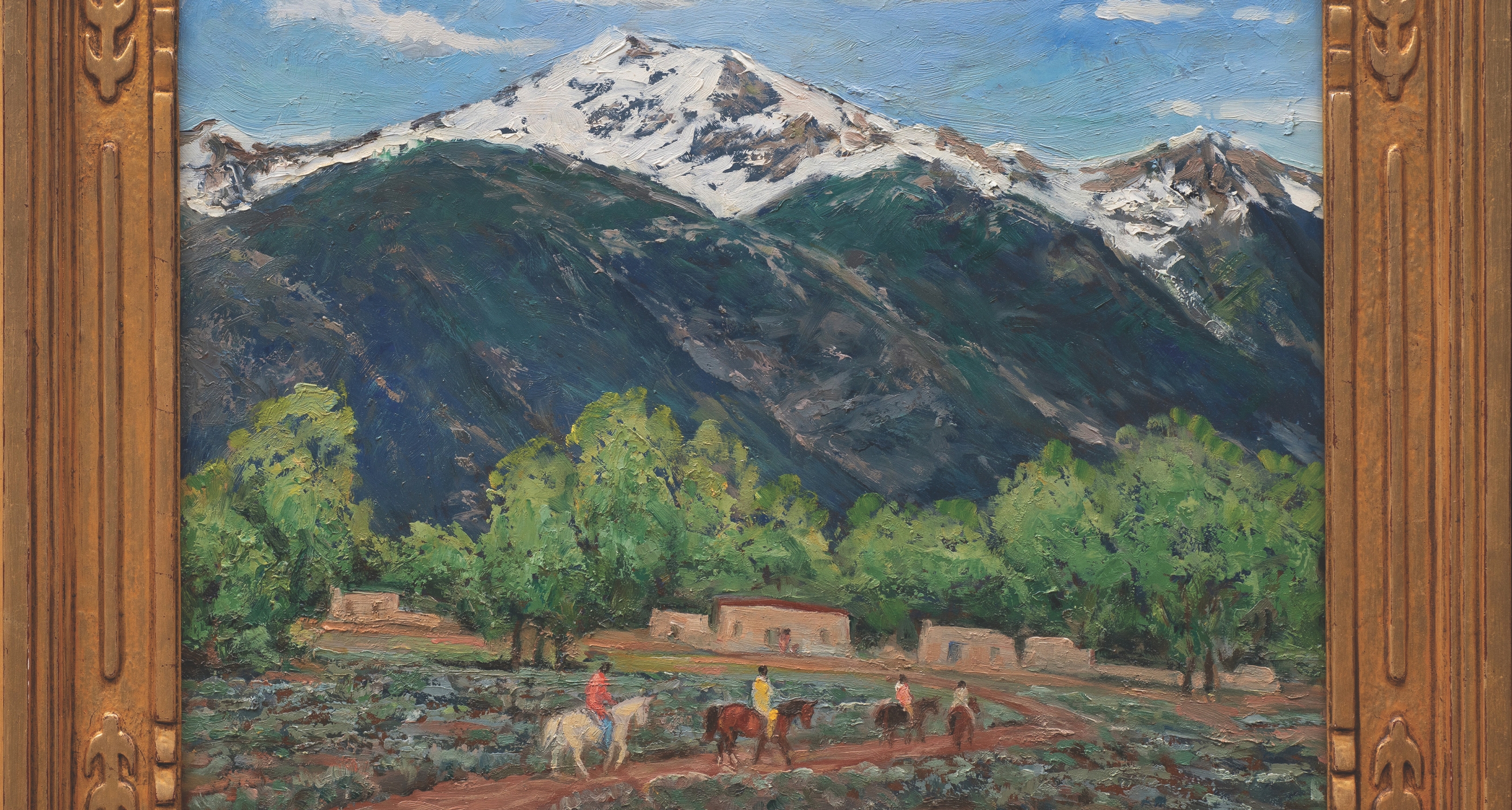 17. Ila McAfee (1897–1995) "Taos Valley in Early Spring," d.1930, oil on masonite, 15 7/8 x 19 7/8 inches